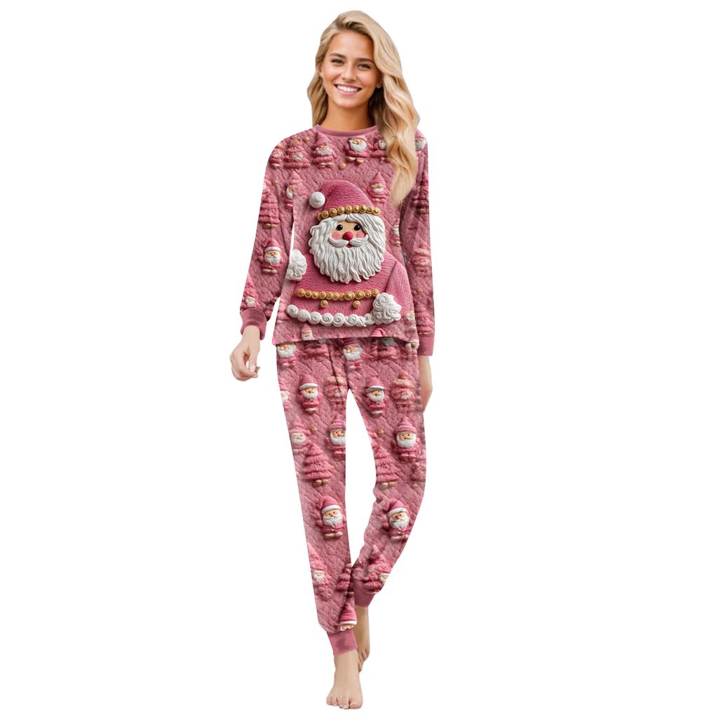 Matching Family Christmas Print Flannel Homewear Set Long-Sleeve Top And Pants