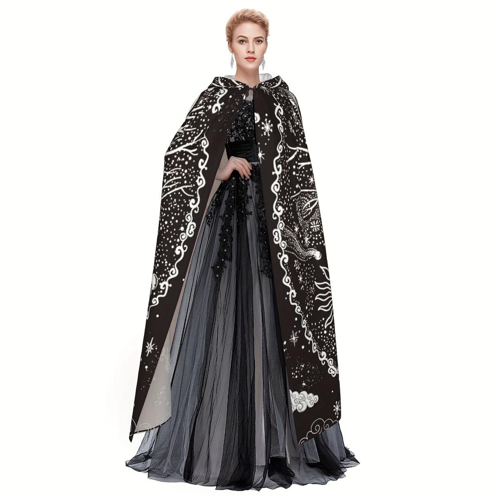 1 шт., Богиня викингов в скандинавском стиле, цепкое древо жизни, солнце и луна, черно-белая звезда, халат с капюшоном, плащ, шаль, косплей для взрослых, мужчин, женщин, вечеринка