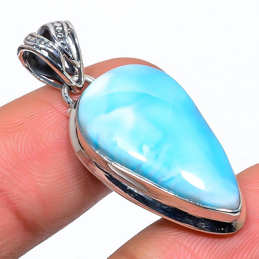 Подвеска из стерлингового серебра 925 пробы с драгоценным камнем Natural Republic Larimar 1,58 дюйма k4Z39