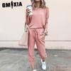 Spring and Autumn Women's Loose Solid Colour Long Sleeve Long Pants Casual Suit