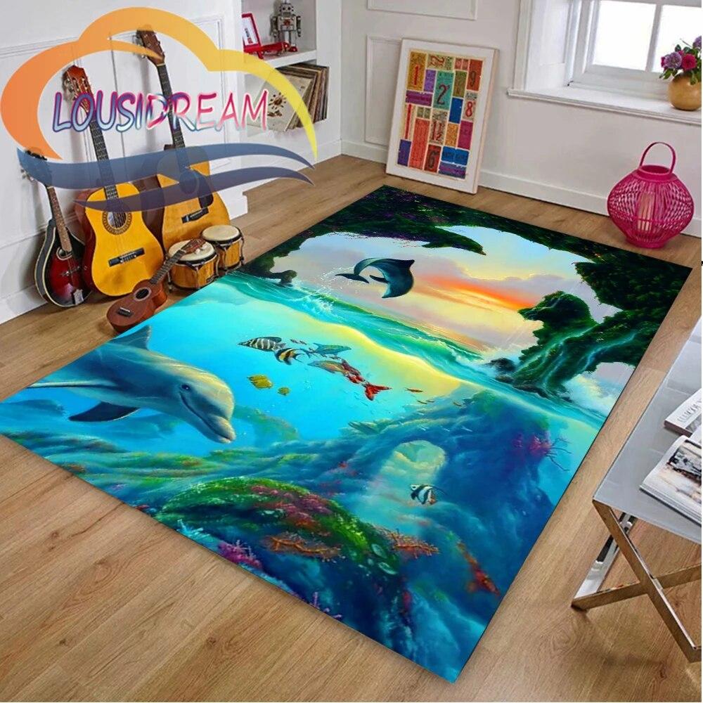 Ковер из мира морских животных Delphinidae, океанические дельфины, гостиная, спальня, большая площадь, мягкий 3D модный декоративный коврик