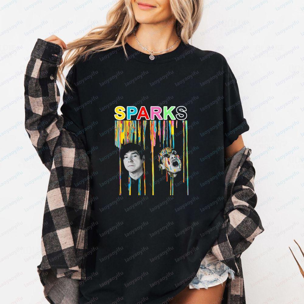 Sparks Band Print Loosefitting Top Trendy Unisex Shortsleeved Tshirt Suitable for Both Unisex and WoUnisex Large Size