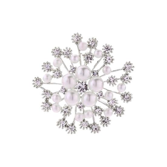 Women Brooch Snowflake Shape Rhinestone Faux Pearl Decor Anti-slip Wear-resistant Suit Coat Collar Hat