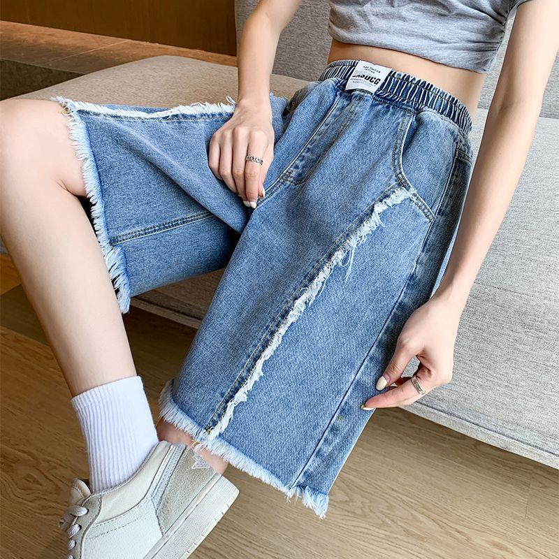 Шорты из искусственного денима, женские укороченные шорты, летние, тонкие, широкие, прямые, свободные, с узкой талией, с высокой талией, для студенток, повседневные