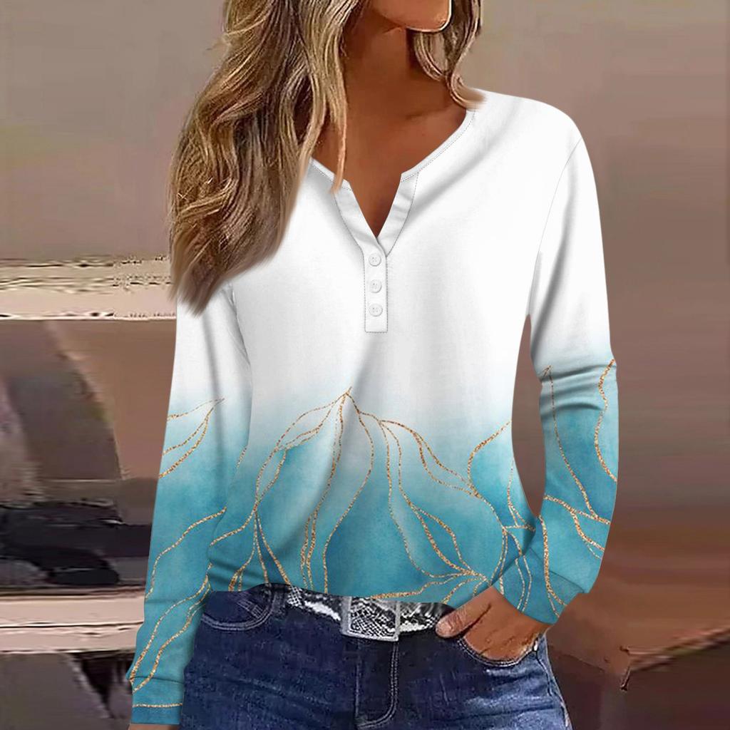Women's T Shirt Tee Button Long Sleeve Daily Weekend Fashion Basic V- Neck Regular Top