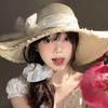 Big Brim Bow Ribbon Straw Hat Spring Summer Women's Sun Hat Ins Lace Pearls Straw Hat Travel