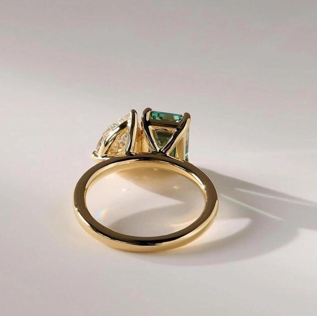 Vintage Toi Et Moi Engagement Ring, Tourmaline & Pear Cubic Zirconia Ring Gold Plated Promise Ring, Engagement Ring