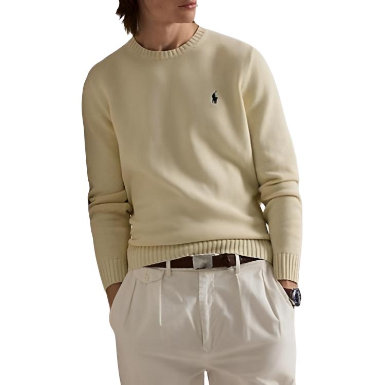 Свитер мужской Polo Ralph Lauren однотонный с логотипом, с круглым вырезом, вязаный, артикул MNPOSWE16822194-101