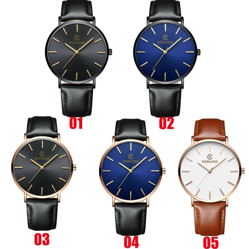 Gifts Fashion Business Simple Quartz Wrist Watch Men Watch 6.5mm Ultra Thin Genuine Leather Strap