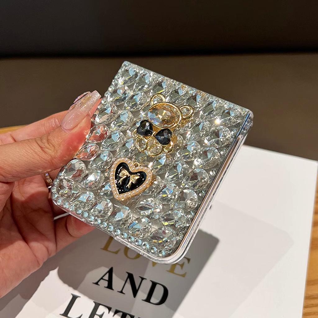 Fashion Bear Love Full Screen Crystal Folding Phone Case for Samsung Galaxy Z Flip 6 5 4 3
