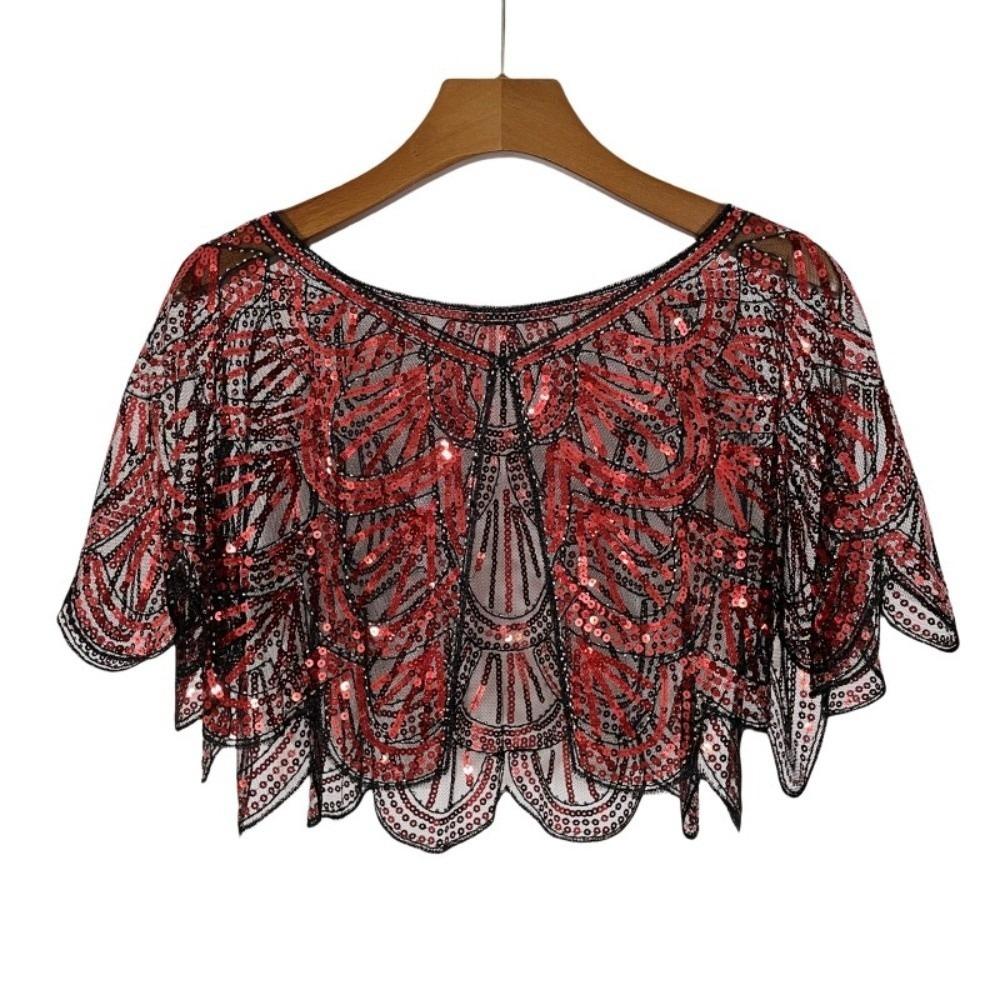 Art Deco Hollowed-out Shawl Beaded Lace Shoulder Cover Vintage Sequin Poncho Coat Women