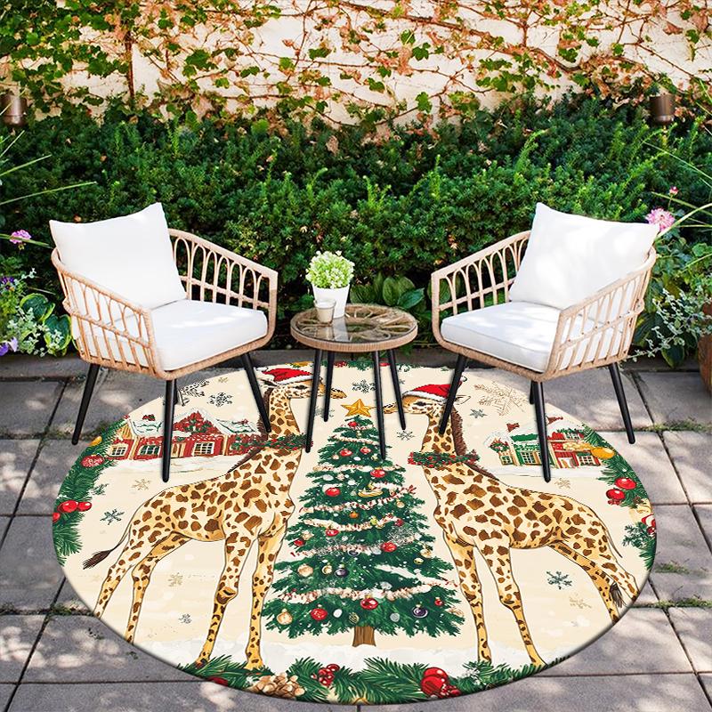 Giraffe with Wreath pattern round rug,Carpet Rug for Living Room Bedroom Sofa Playroom Decor,Non-slip Floor Mat,Holiday Gifts and Birthday Gifts