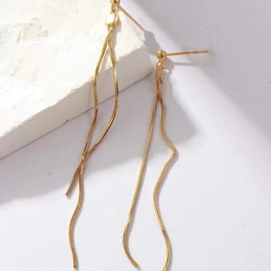 1 Pair Women Hanging Earrings Long Linear Tassel Alloy Electroplated Ear Jewelry Lady Prom Cocktail Party Dangle Earrings