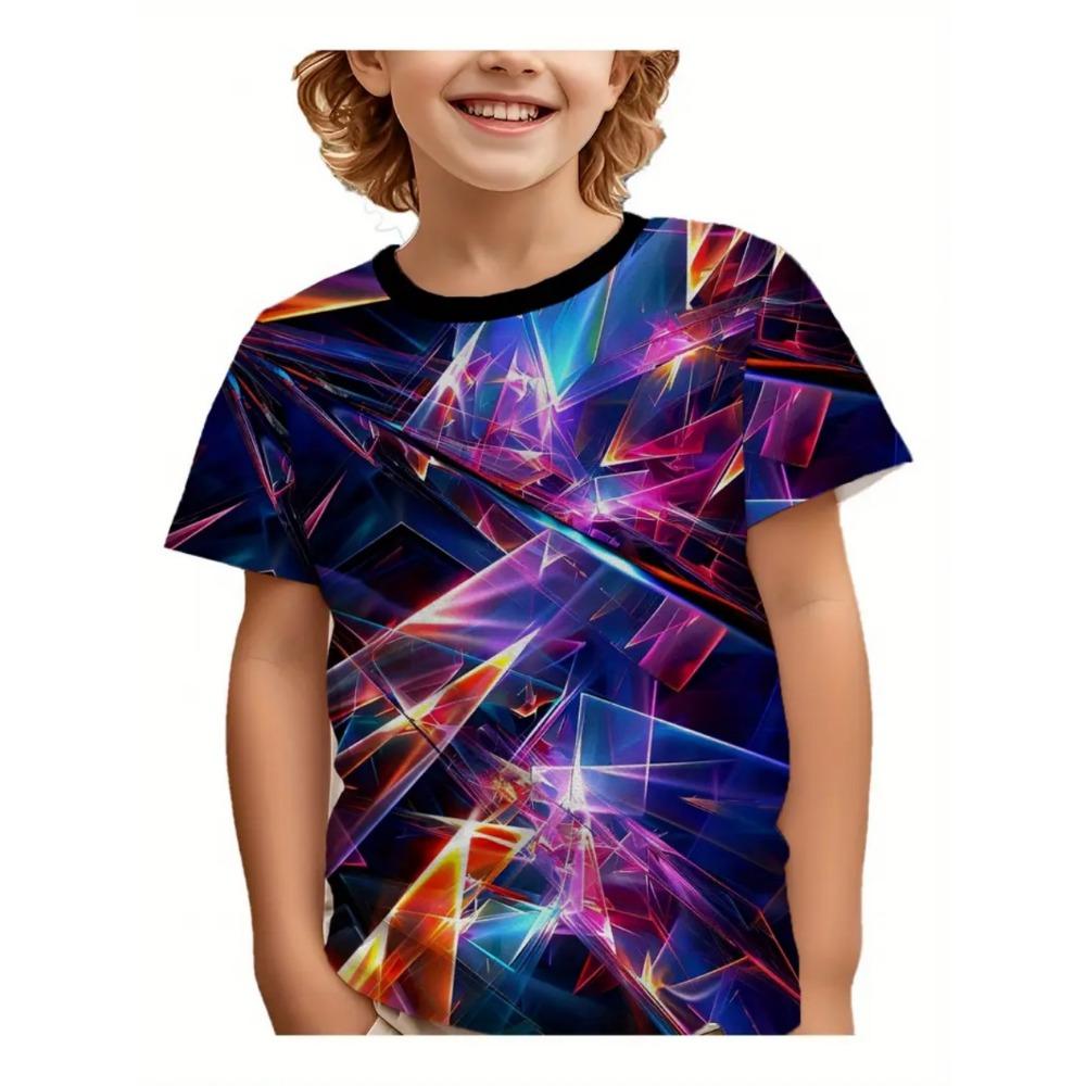 Children's clothing T-shirt, boys' moon pattern 3D printing, streetwear, short sleeved top, children's quick drying T-shirt