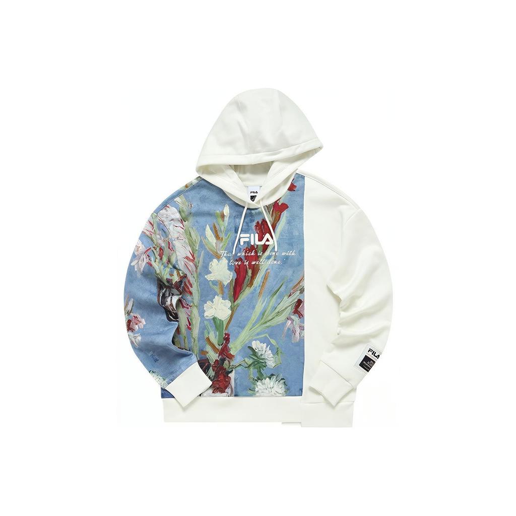 Fila X Музей Ван Гога Логотип Принт Цветные Блоки Спортивный Вязаный Свитшот Женские свитшоты Облачно-Белый F11W218214F-WT