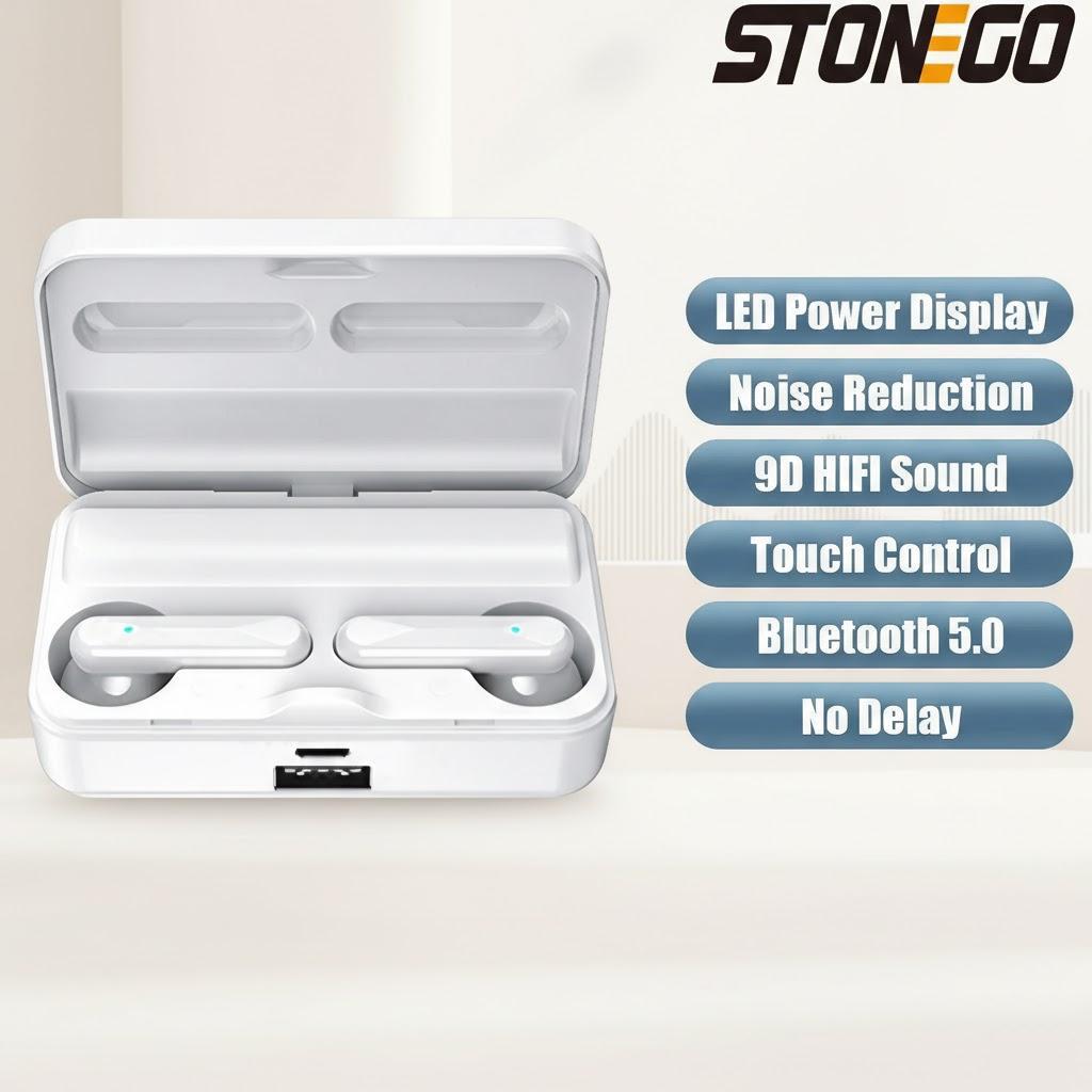 TWS Bluetooth 5.0 Waterproof Sport Earphones Noise Reduction Wireless Headphones with Charging Case for Games Music