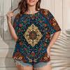 2025 Women's Large Size T-Shirt Summer Outdoor Casual Short Sleeve Tops Retro Ethnic Floral Print OverSize Women's Clothing