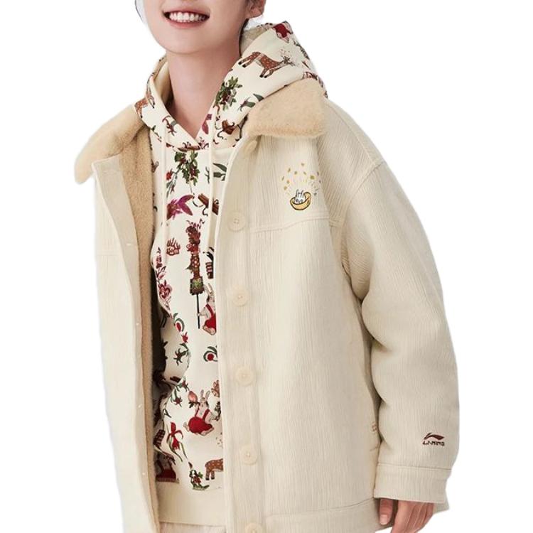 Женская куртка Li Ning Plain Letter Print Fleece Collar Jacket Off-White AFDT014-2