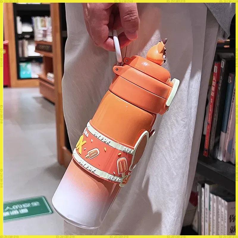 500Ml Zootopia Stainless Steel Thermos Dual Drinking Straw Cup 3D Nick Wilde Judy Hopps For Kids Anime Fans Fun Gifts