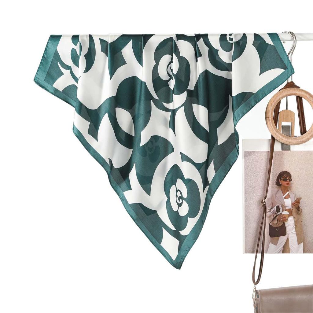 French Romantic Camellia Print Silk Scarf for Women - High-End, Versatile Neck Accessory for Spring/Summer Sun Protection