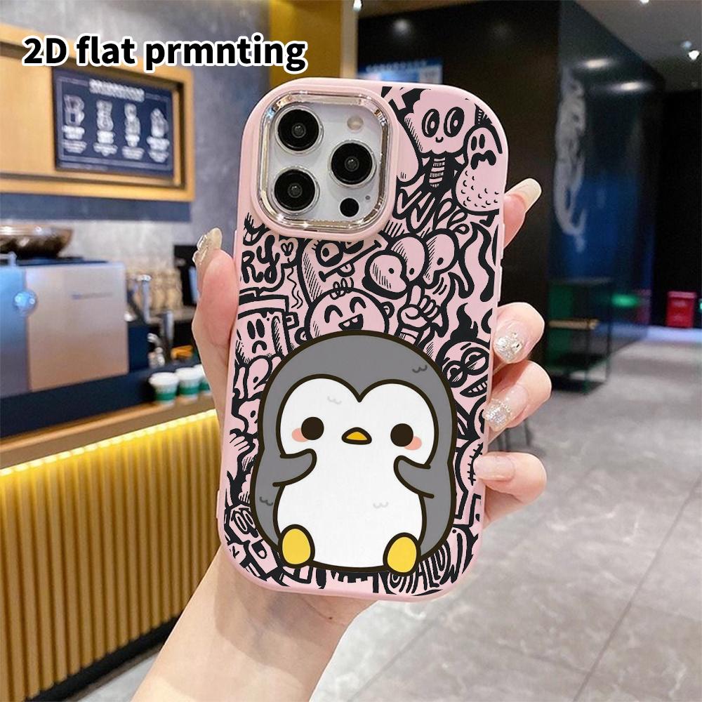 Phone Case: 2D flat design suitable for iPhone 18 17 16 15 14 13 Pro protective case, couple style, cute little penguin, Christmas and Halloween gift