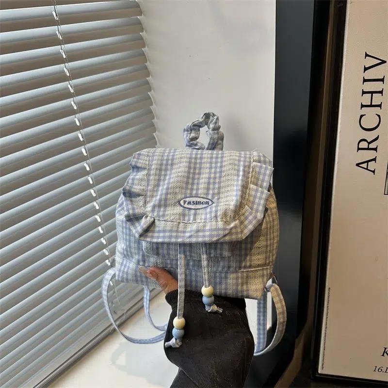 1 шт. Сумка через плечо с бантом большой вместимости, многофункциональный рюкзак в корейском стиле с кружевом и клеткой, дорожный холщовый рюкзак, сумка для книг