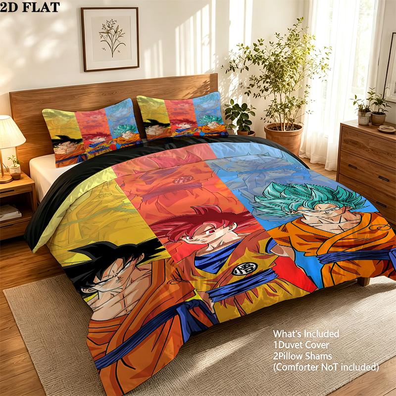 Dragon Ball Super Pattern Bedding Quilt Set Quilt Cover Pillowcase Home Birthday Gift(1 * duvet cover + 2 * pillowcase, without core)