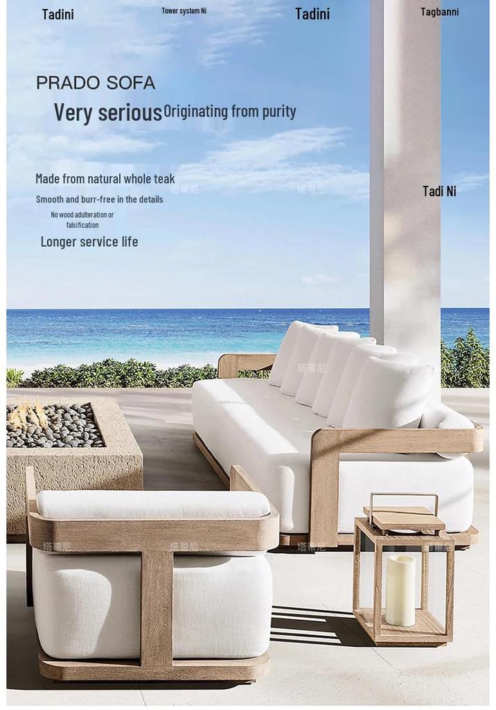Rainproof Teak Outdoor Sofa – Solid Wood Garden, Courtyard, Balcony & Hotel Furniture