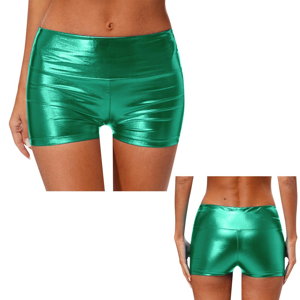 Женские блестящие металлические шорты для танцев с высокой талией, облегающие плавки с широким поясом, спортивная одежда для спортивных гимнастических клубов, карнавалов