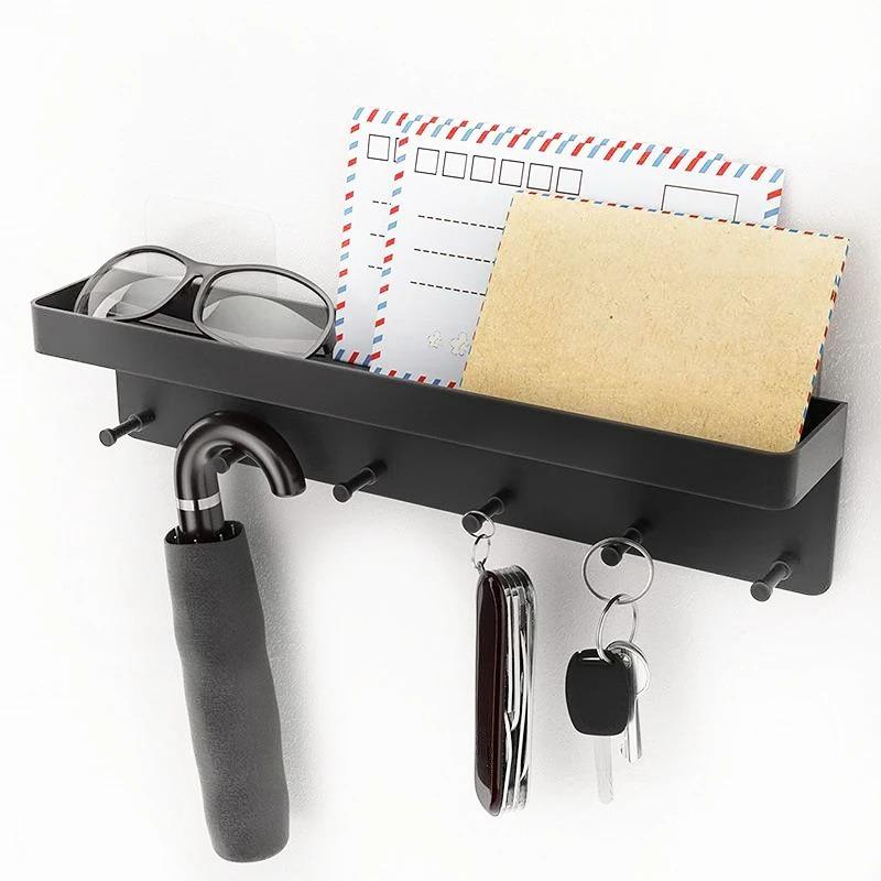 Kitchen Wall Hanger Keys Holder Coat Rack Hanging Hooks Napkin Holder Wall Mount with 6 Hooks Storage Rack for Kitchen Rack