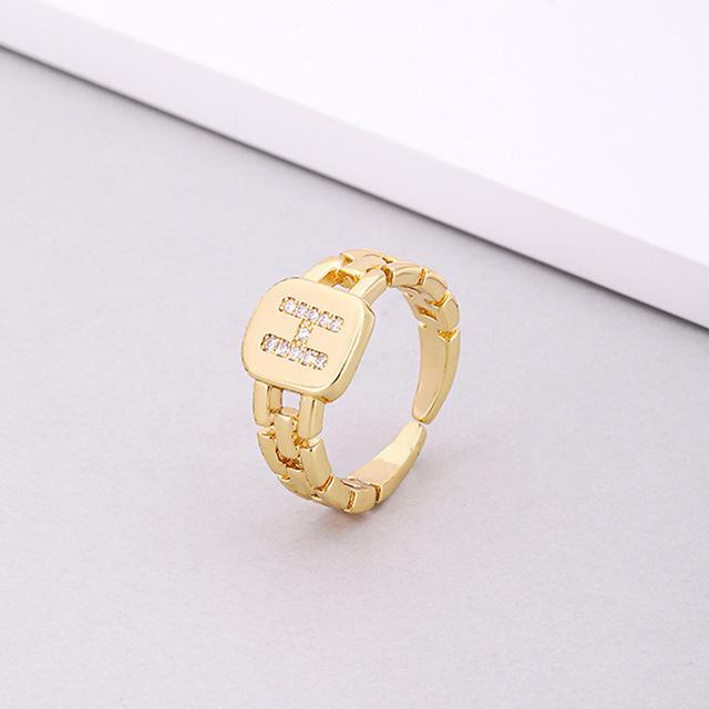 Initial Letter Ring Women Trendy Adjustable Pave Micro Zirconia Hollow Finger Ring For Women Jewelry Gift