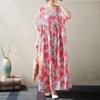 Cotton Linen Plus Size Vintage Printed Dresses Clothing Women Casual Loose Long Summer Dress