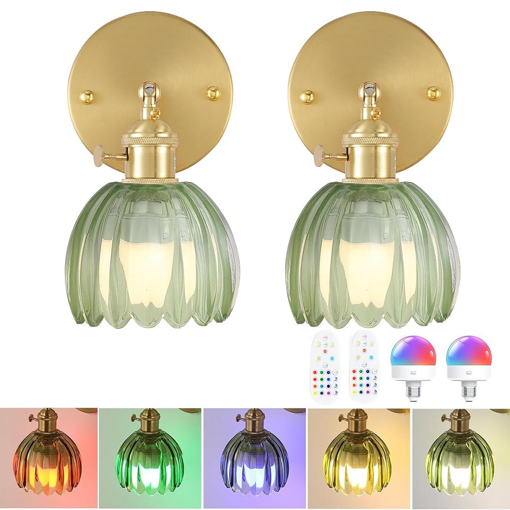 Винтажный стеклянный настенный светильник 2P RGB перезаряжаемая лампочка без проводки для гостиной, спальни, кабинета, гардеробной, лестничной клетки, декоративная лампа