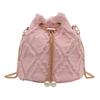 Denims Drawstring Bucket Bag for Women Spacious Tassels Jeans Small Shoulder Bag Crossbody Purse with Adjustable Strap  Pink