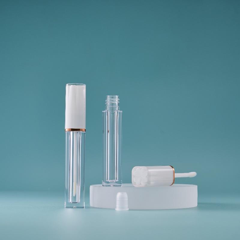 1pcs Empty 4ml Transparent Lipgloss Tubes With Brush Round Cosmetic Lipgloss Tube Clear Lip Balm Refillable Reusable Bottle