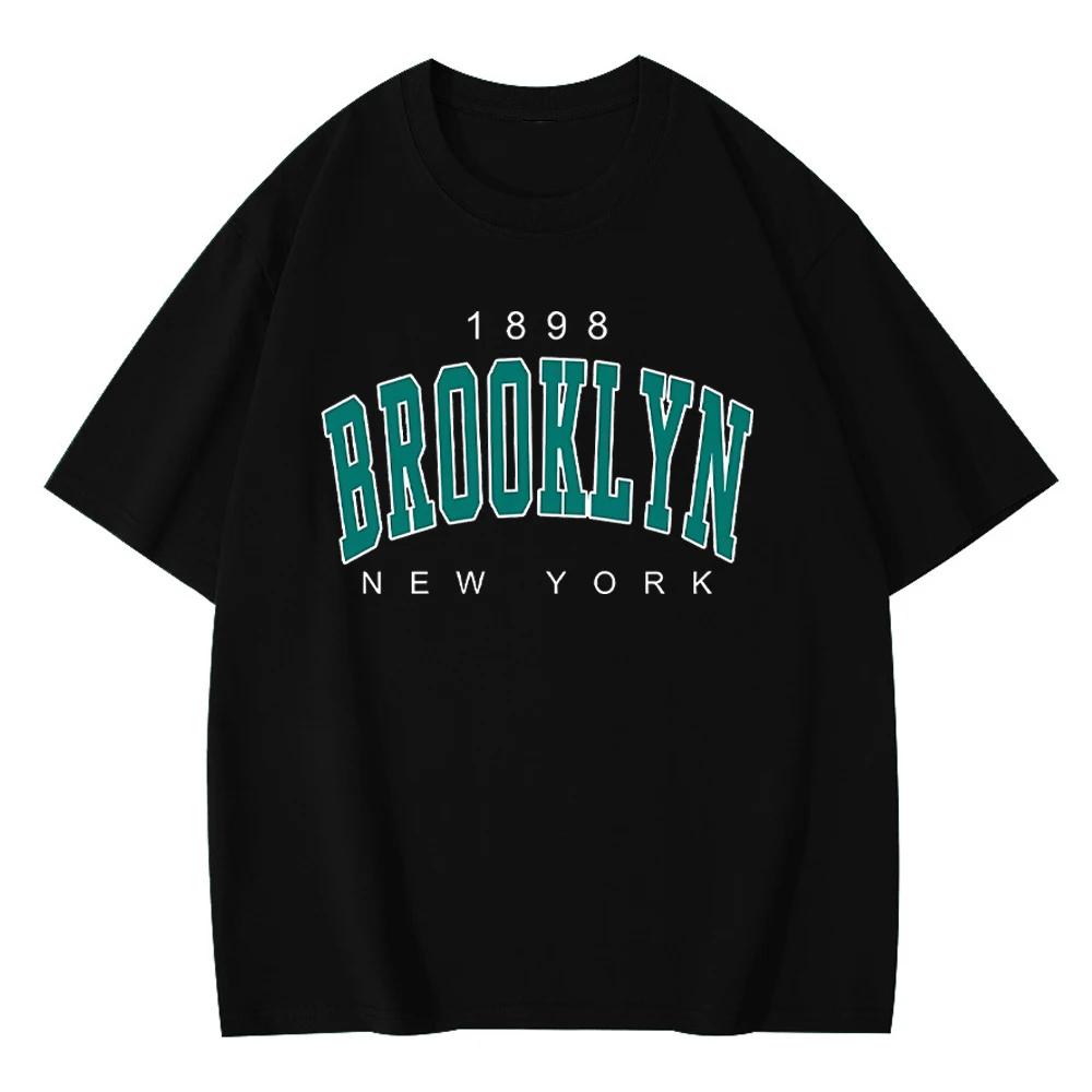 Футболка Brooklyn 1898 New York, летняя хлопковая футболка с буквенным принтом для мужчин и женщин, повседневная футболка Harajuku с коротким рукавом в стиле хип-хоп, уличная одежда