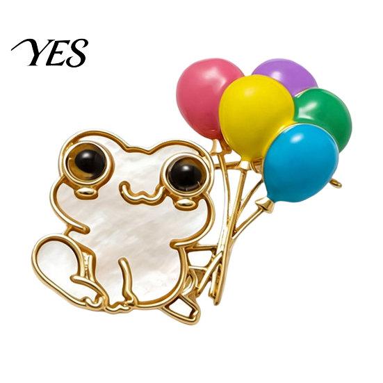 Frog Brooch Women Brooch, Lightweight Design Lapel Pin with Colorful Balloon, Enamel for Necklines Scarves Bags, Gift Girls Students Accessories