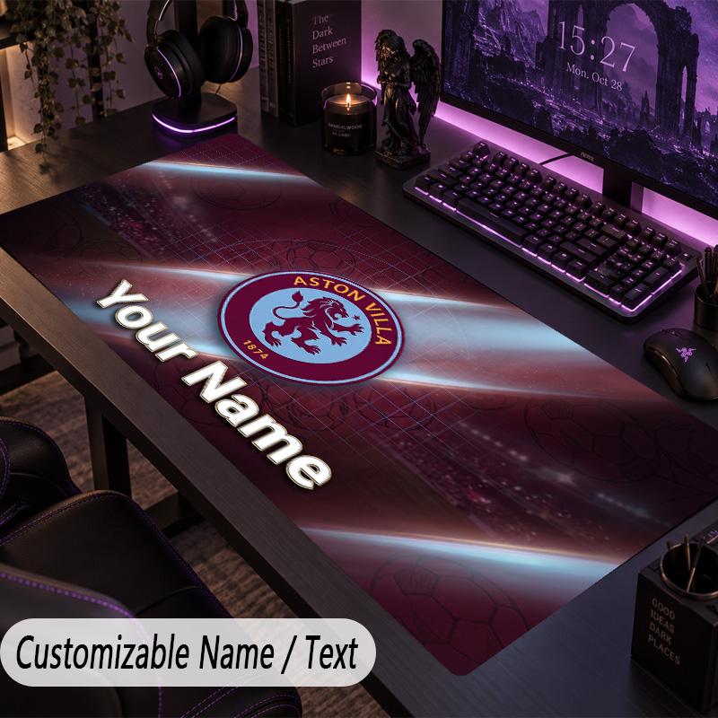 Custom Text Big Mousepad, Extended Desk Pad For Laptop Work GameAston Villa