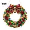 DIY Home Holiday Decor Acrylic Christmas Faux Pearl Art Hanging Kit, Lighted Wreath 3D Beaded Craft Painting Set Kit with LED String Light,