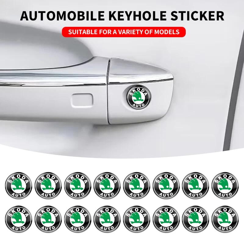 EMIW1 15mm Car Lock Keyhole Stickers Decoration Protection For Skoda Octavia A5 A4 Mk1 Fabia Superb Rapid Mk3 Yeti Kodiaq 2006 Sign