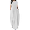 Women O-neck Short Sleeve Maxi Dress Loose Hem Side Pockets High Waist Solid Color Long Dress Streetwear