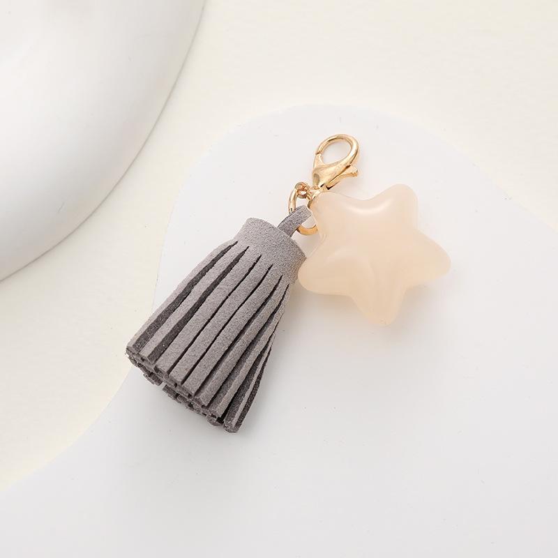 New Fashion Candy Color Five-pointed Star Keychain Pendant Korean Velvet Tassel Mobile Phone Case Pendant Pendant Small Gift