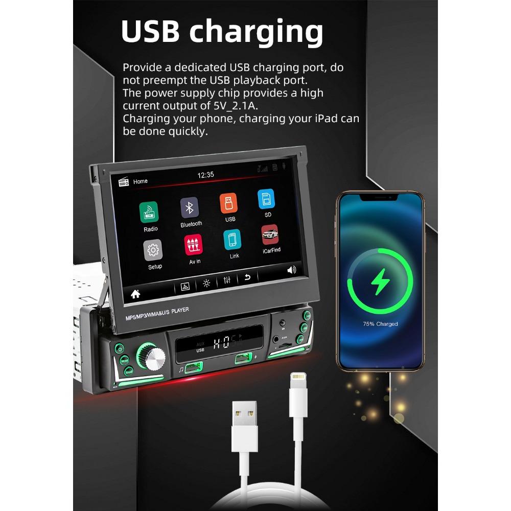 Автомобильный радиоприемник 1Din, мультимедийный MP5-плеер, 7-дюймовая универсальная навигация с Android Auto и Bluetooth, HD-экран, USB TF FM-стерео