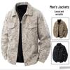 Men's Patterned Corduroy Workwear Jacket, Turn-Down Collar, Long Sleeve Outerwear