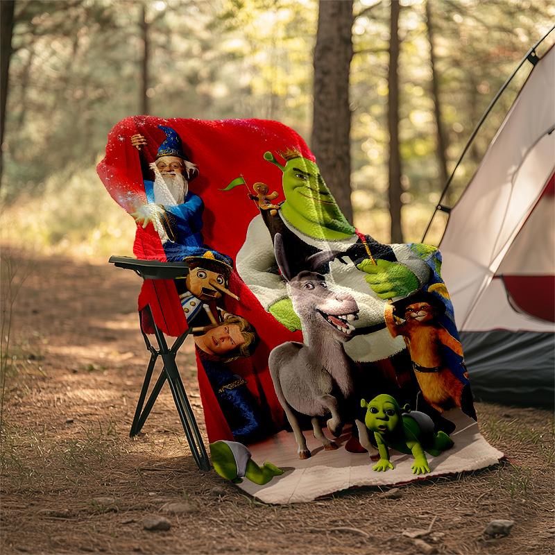 1pc Shrek3 Theme Blanket - Digital Print, Polyester, Cozy for All Seasons, Perfect for Outdoor, Camping, and Travel