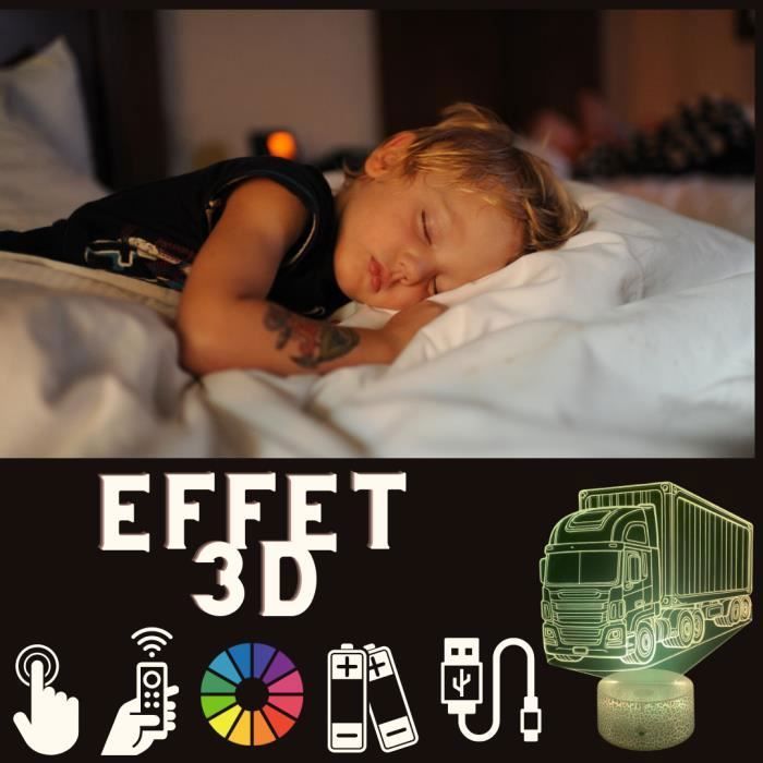 Lampe De Chevet 3D LED - Camion Semi Remorque - Multicolore - Tactile - Télécommande - Décorative