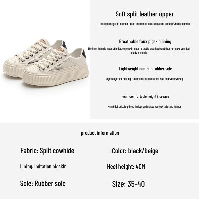 Весна 2025 г. Женские белые кроссовки из натуральной кожи с ракушечным носком и толстой подошвой