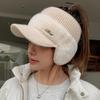 Women Autumn Winter Knitting Baseball Hat Letter Design Earflap Plush Warm Hat Outdoor Sport Windproof Ponytail Hat