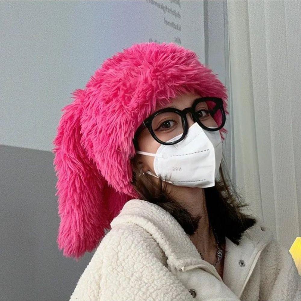 Cute Pullover Furry Cap Soft Plush Winter Beanies Fashion Bunny Ear Hat Streetwear