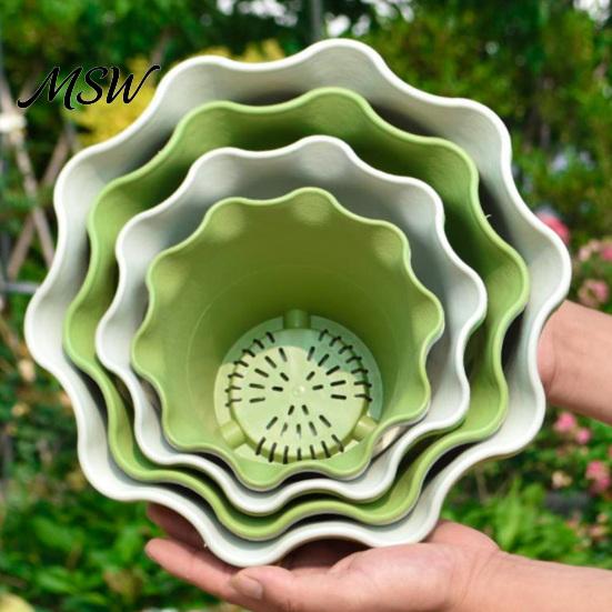 Sturdy Planters for Hydrangeas Large Flower Pots with Drainage Holes And Tray Saucers, Ruffled Edge Planter Decorative Home Indoor Outdoor Plants,